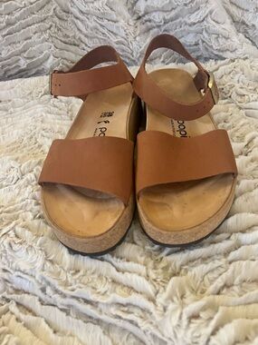 Papillio Brown Leather Cork Platform Sandals